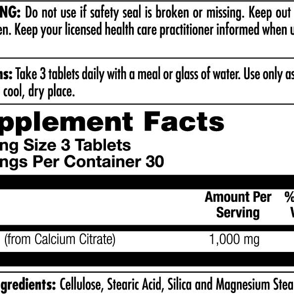 KAL - Wholesale Oral Supplement/Vitamin - Calcium Citrate 1000 Tablets1