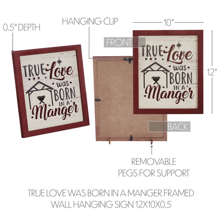 VHC Brands - Wholesale Sign - True Love Was Born In A Manger Framed Wall Hanging Sign 12x10