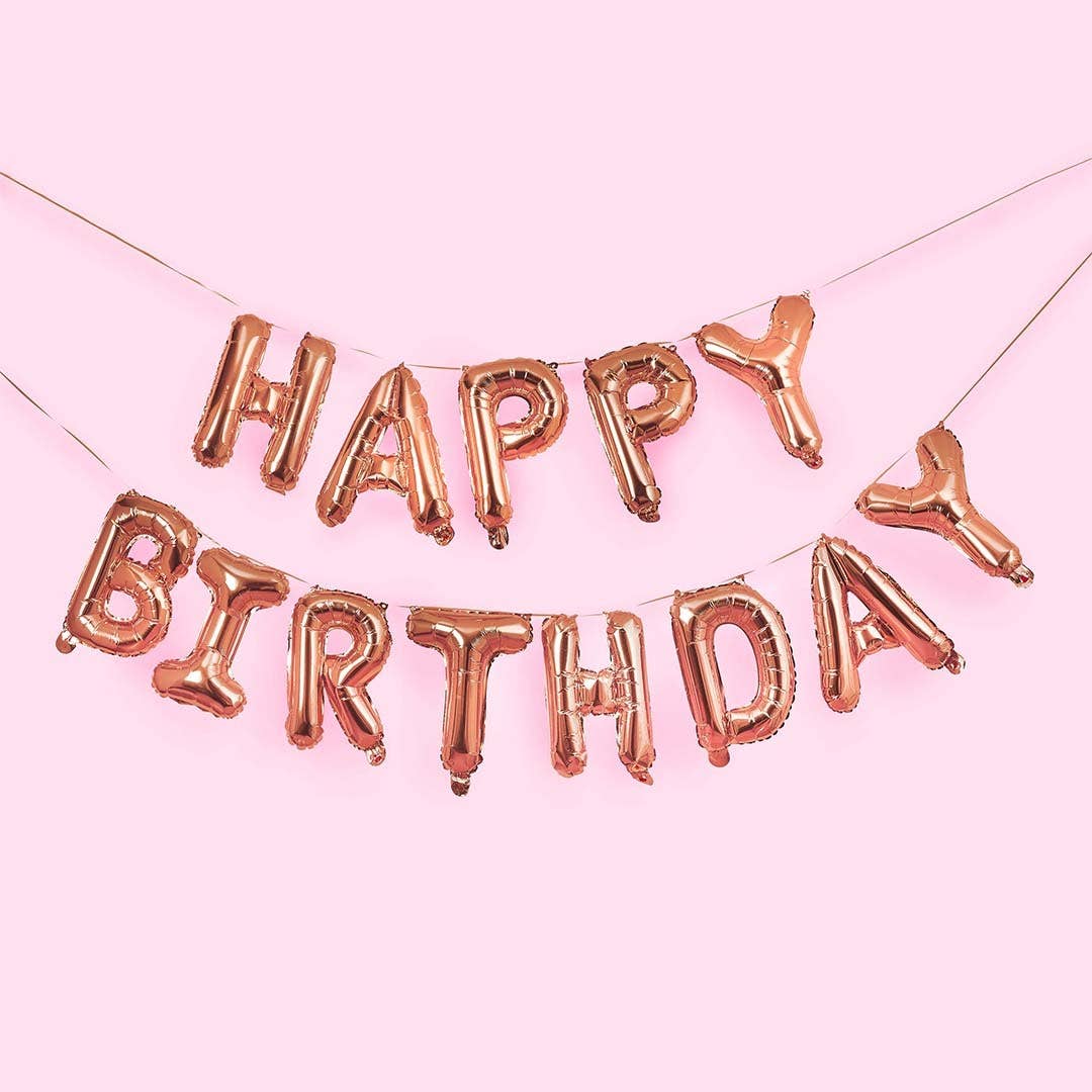 Hootyballoo by Club Green - Wholesale Bunting/Garland - Rose Gold 'Happy Birthday' 16" Foil Balloon Garland0
