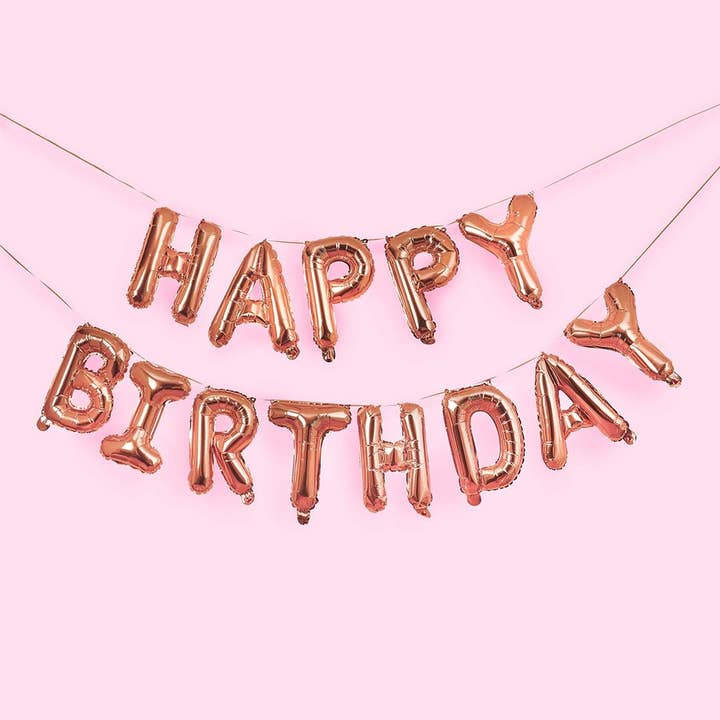 Hootyballoo by Club Green - Wholesale Bunting/Garland - Rose Gold 'Happy Birthday' 16" Foil Balloon Garland