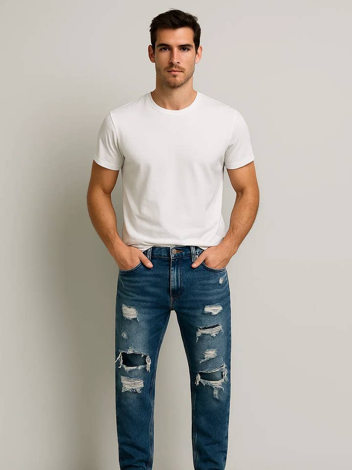 Vaqueros de hombre informales de corte recto desgastados ZMBD13 para venta al por mayor de Zovater Incorporation