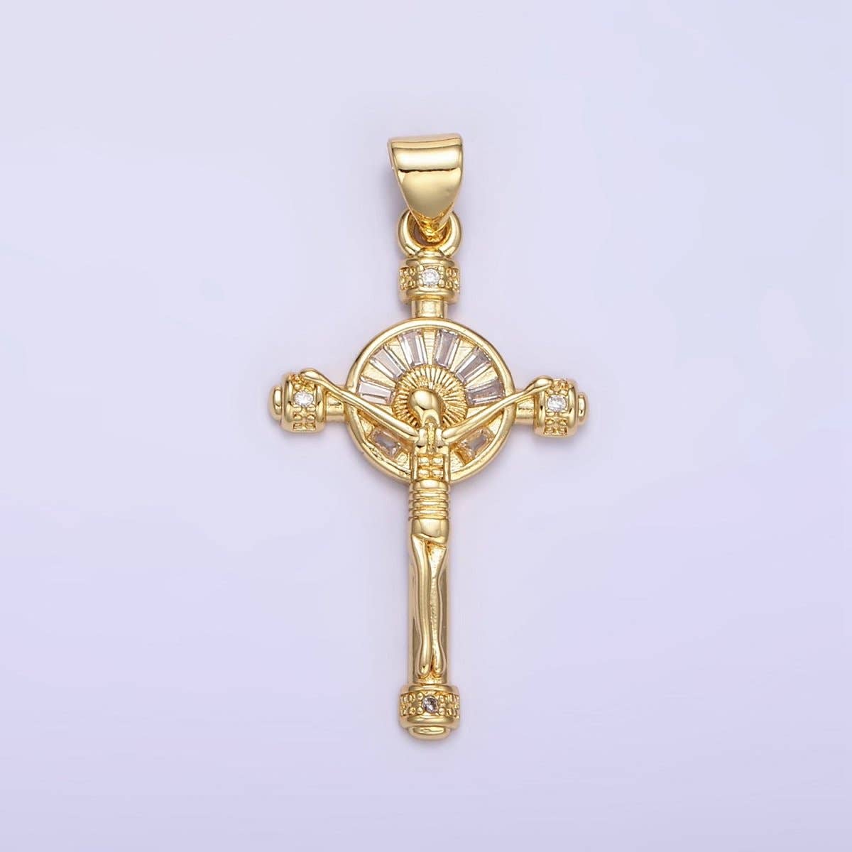 Aim Eternal - Wholesale Individual Charm/Pendant - 24K Gold Filled Crucifix Cross CZ Baguette Pendant | AA1330