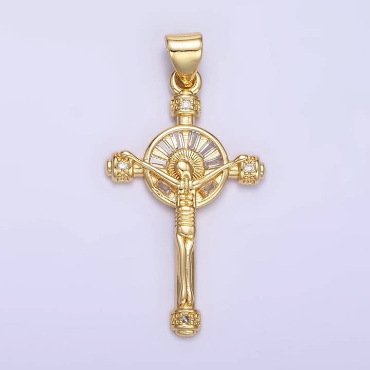 Aim Eternal - Wholesale Individual Charm/Pendant - 24K Gold Filled Crucifix Cross CZ Baguette Pendant | AA13300
