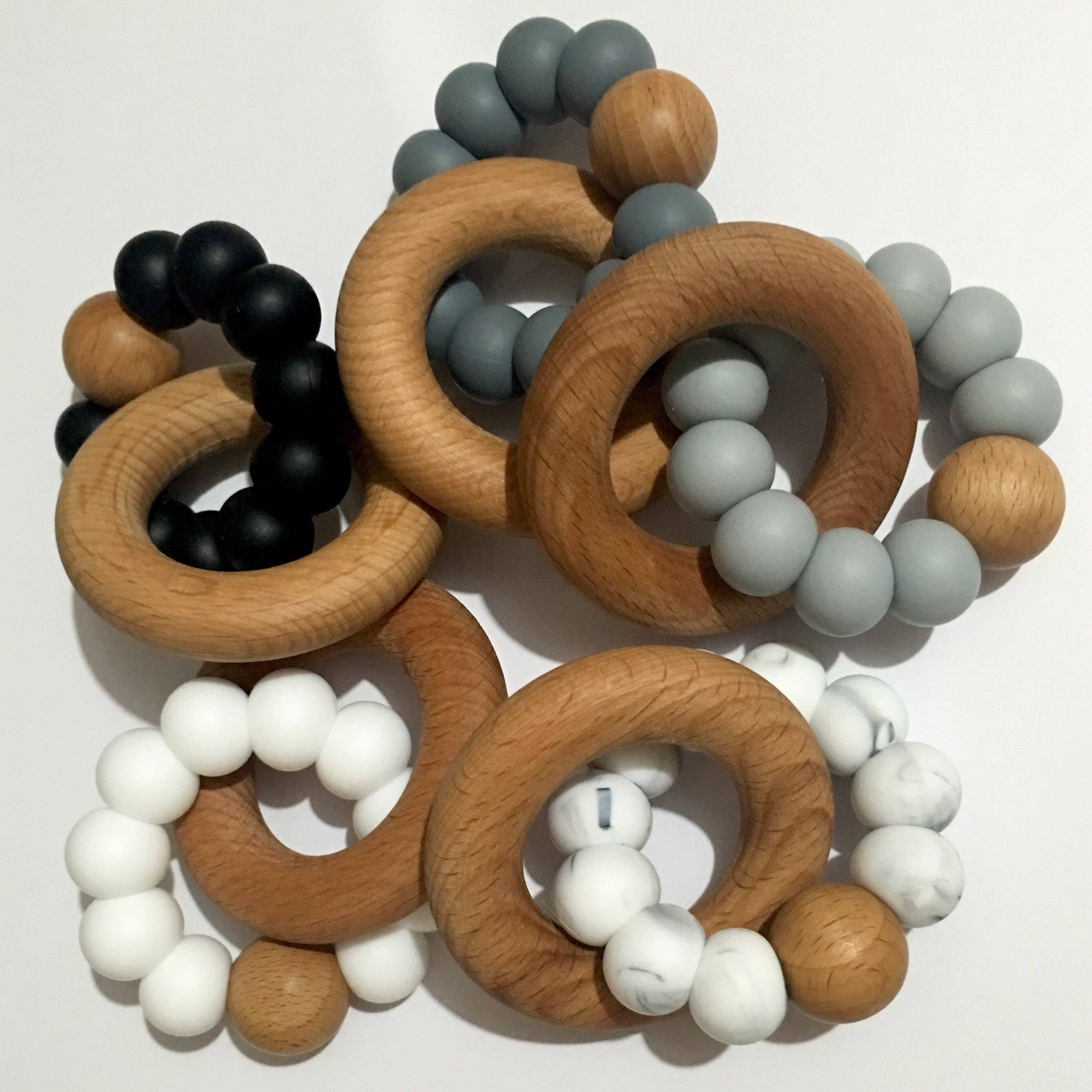 Wholesale Nova Silicone Beech Wood Teething Ring Neutrals for