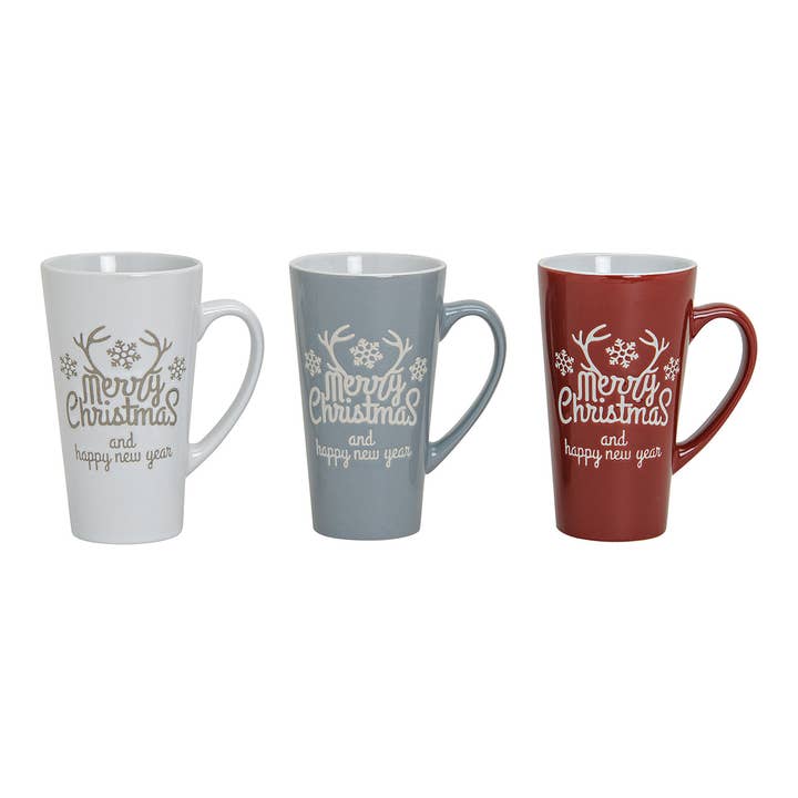 Wurm - Vendita all'ingrosso Bicchiere/tazza - Tazza Merry Christmas in ceramica, assortita in 3 varianti (L/A/P) 11x15x8 cm, 350ml