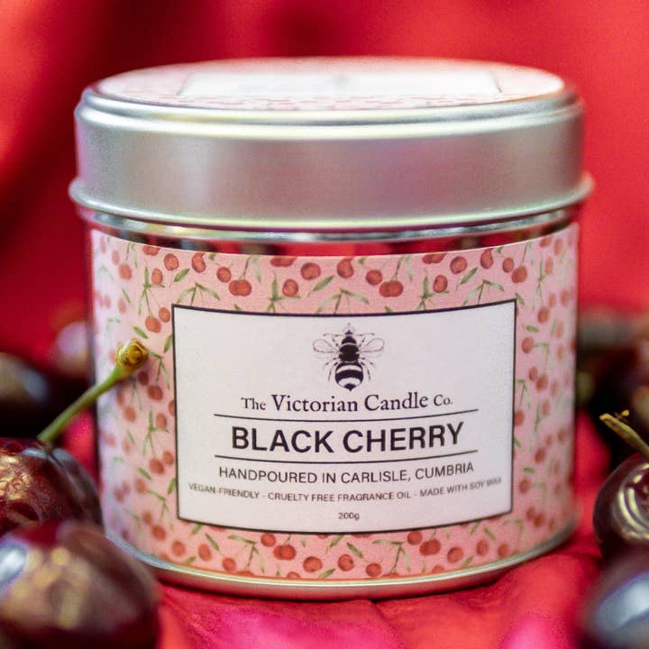 (Large) Black Cherry - Scented Candle - 200ml Tin for wholesale by The Victorian Candle Co.