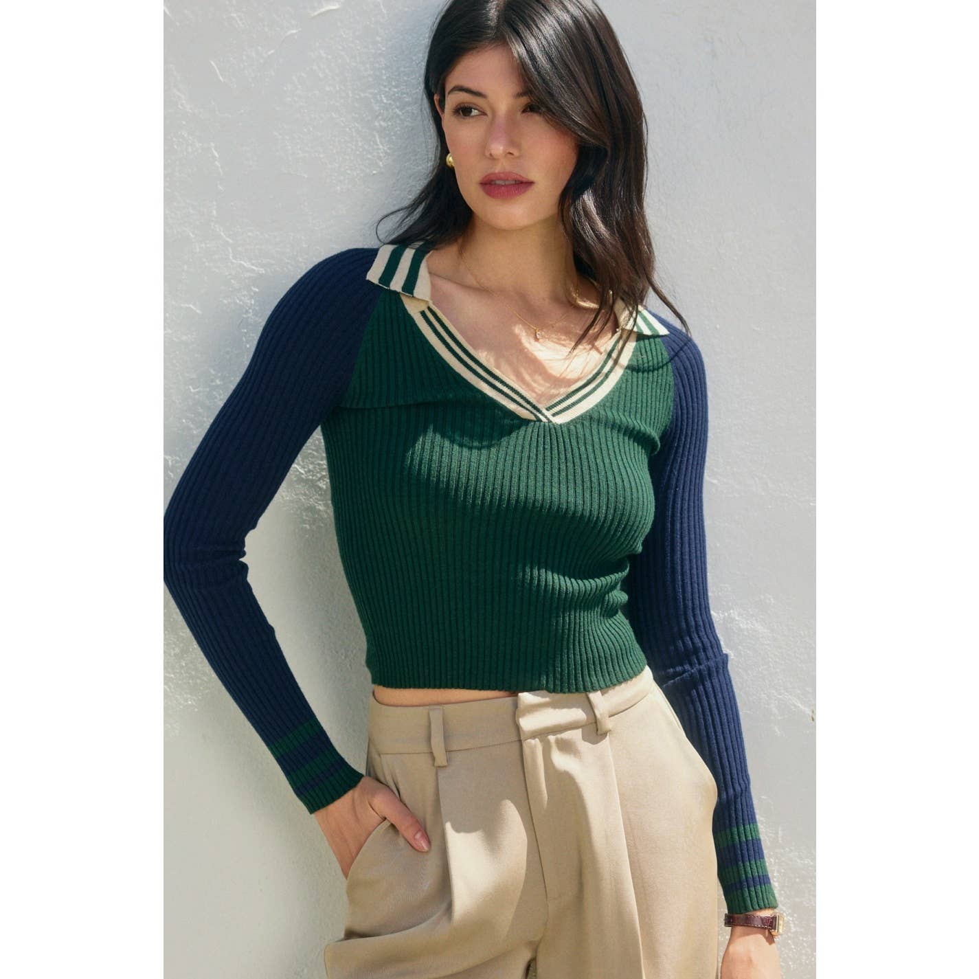 Dress Forum - Wholesale Knit Top - Women's - Fitted Knit Collared Sweater4