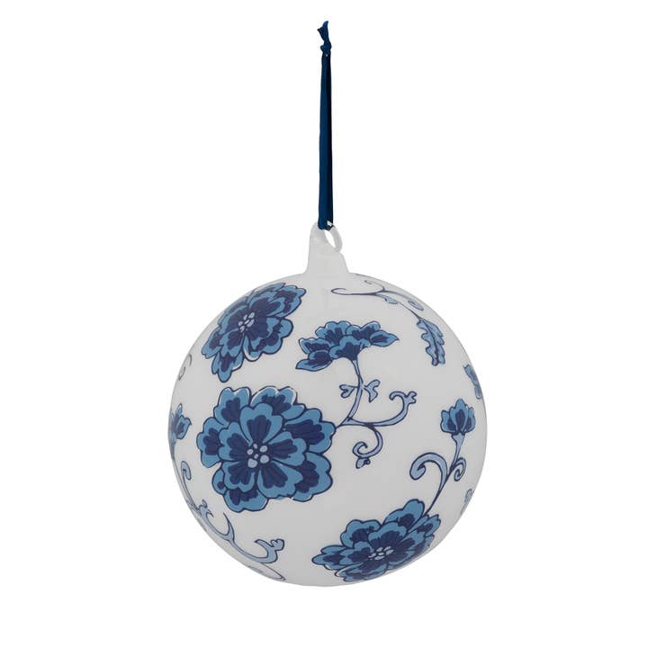 Peony Pattern Glass Ball Ornament, 6" for wholesale by Park Hill Collection