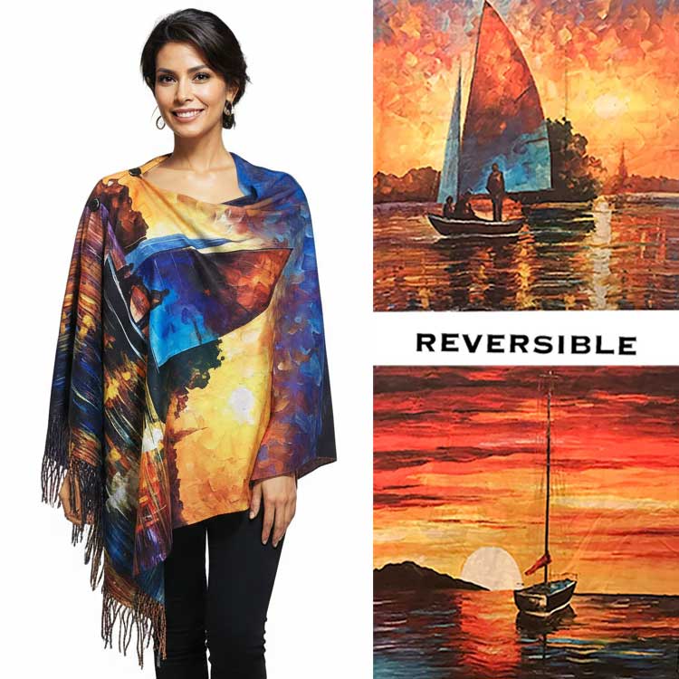 The Magic Scarf Company - Wholesale Wrap - Women's - 3180 - Sueded Art Design Button Shawls 5