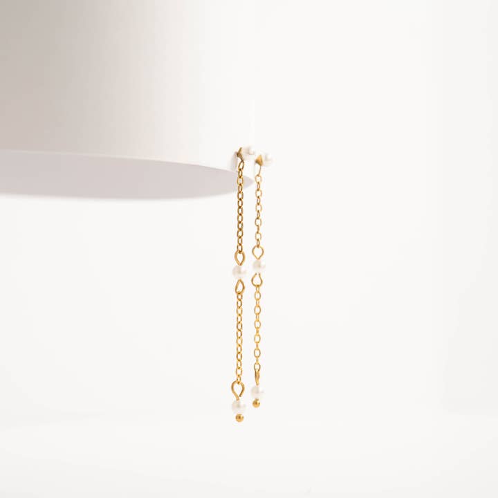 WJW - Wholesale Dangle earrings - 18K Gold PVD Stainless Steel Pearl Chain Dangle Earrings8
