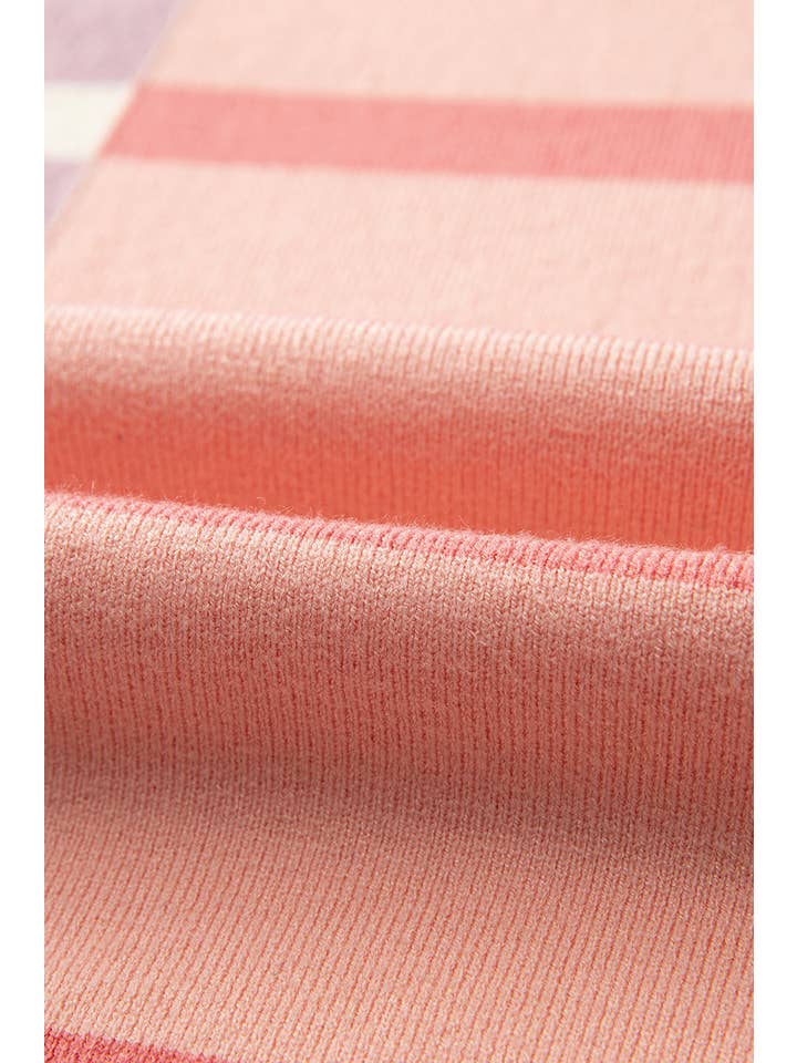 Amaryllis Apparel - Wholesale Tunic Sweater - Women's - Stripe Colorblock Oversized Sweater17