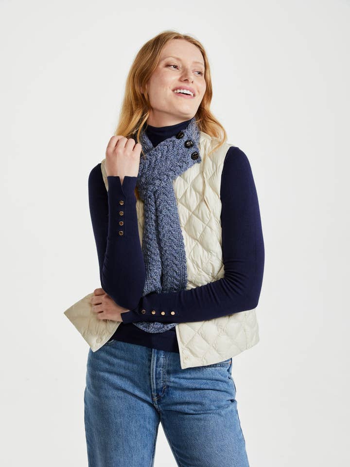 Ballina Aran Buttoned Loop Scarf - Denim for wholesale by Aran Woollen Mills