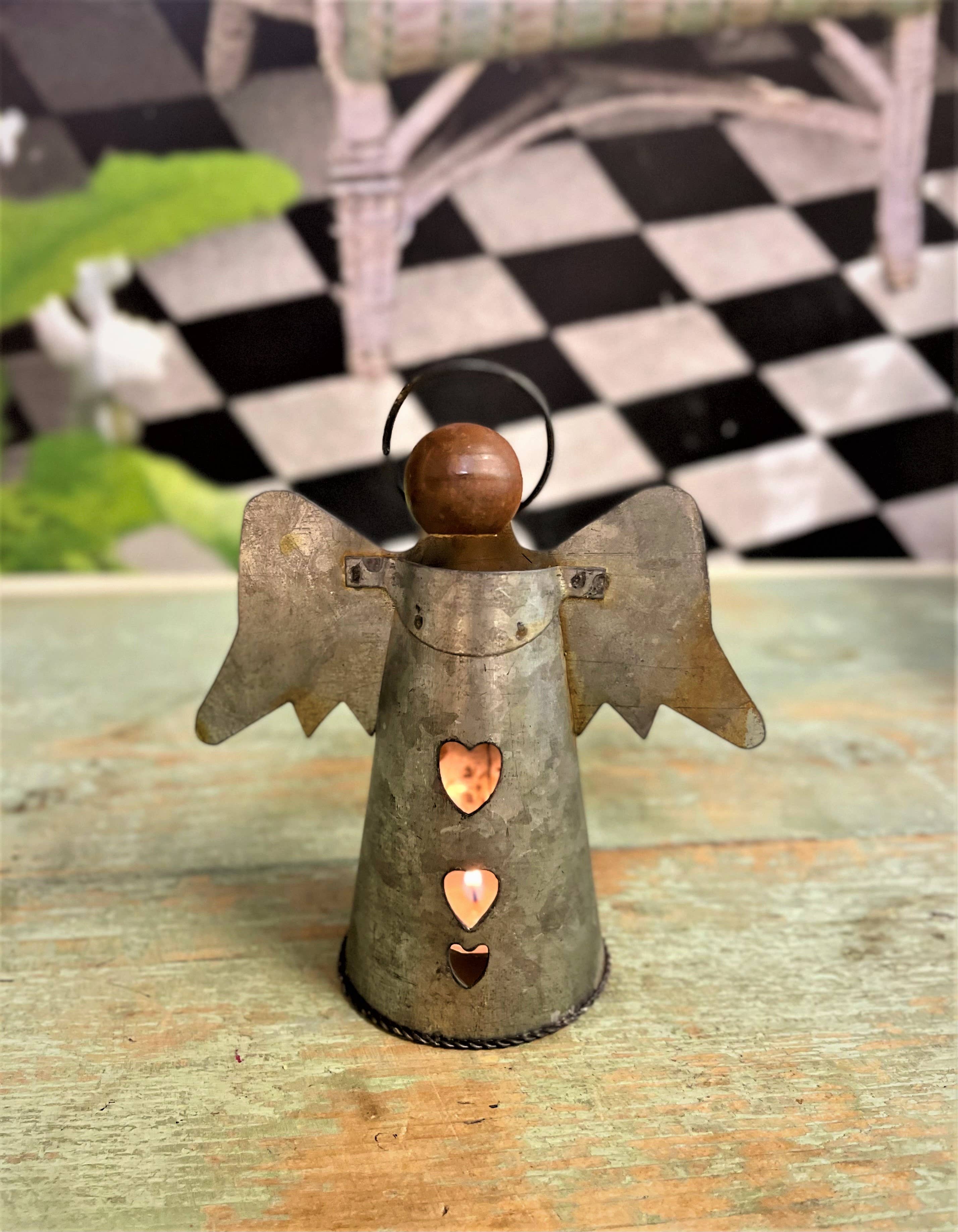 Home Kreation by KK dba Kraft Klub – Objeto de mesa decorativo por atacado – ANJO VINTAGE ESTANHO COM CORAÇÃO RECORTADO 5,25X2,8X61