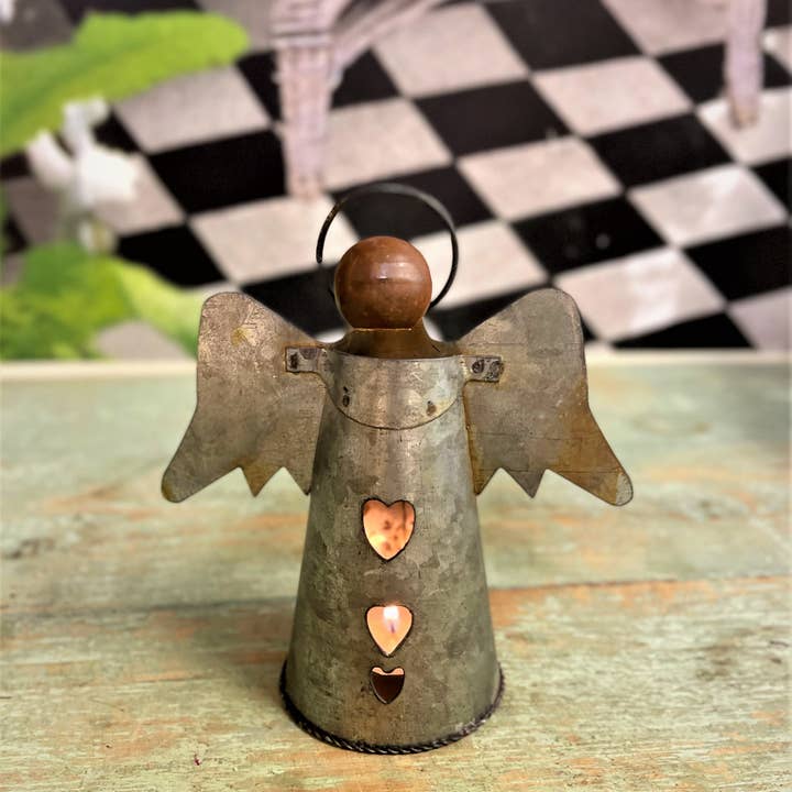 Home Kreation by KK dba Kraft Klub – Objeto de mesa decorativo por atacado – ANJO VINTAGE ESTANHO COM CORAÇÃO RECORTADO 5,25X2,8X61