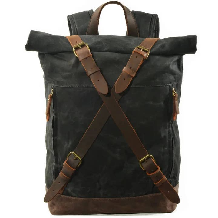 Rolltop canvas backpack with leather "Hybrid" for wholesale by Bomence