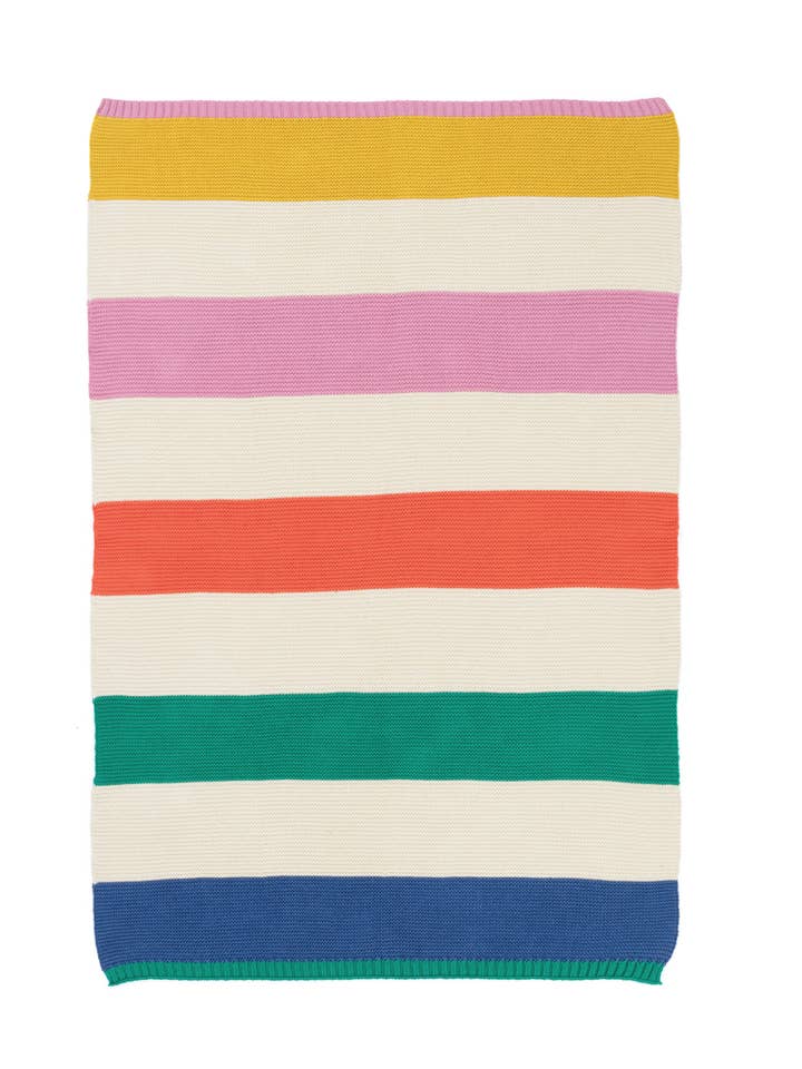 Sophie Home Ltd - Wholesale Bedding Blanket - Kids & Baby - Cotton Knit Stroller/Pram Baby Blanket: Striped Rainbow