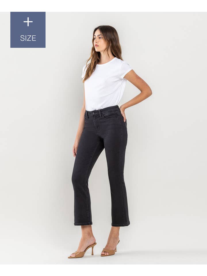 REFINE PLUS SIZE HIGH RISE CROP FLARE JEANS LV1170-P for wholesale on Faire