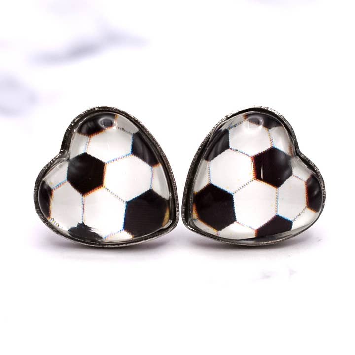 Soccer Heart Shaped Photo Stud Earrings for wholesale by Daydreamer Designs
