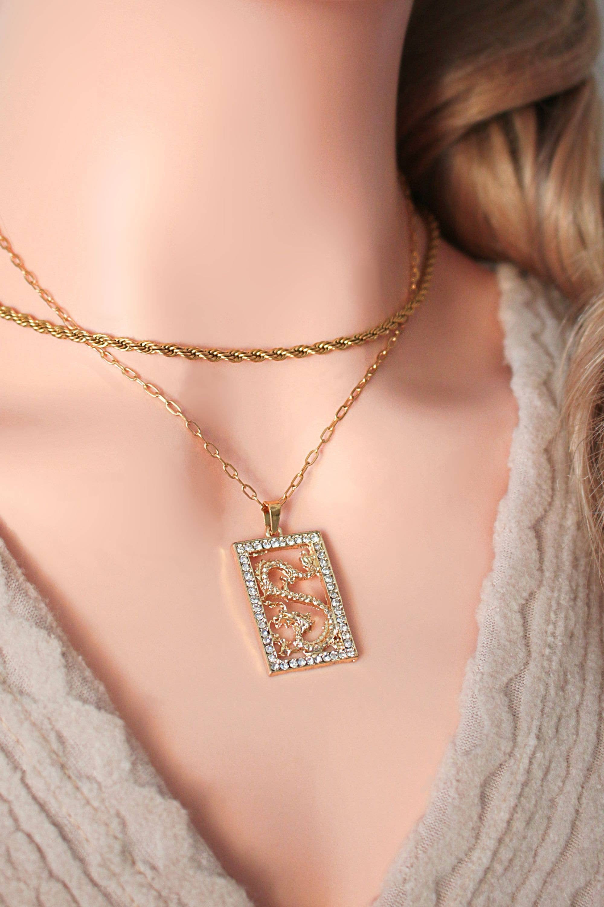 Divine Dulcet - Wholesale Pendant/Charm Necklace - 24 Karats Cubic Zirconia Chinese Dragon Necklace2