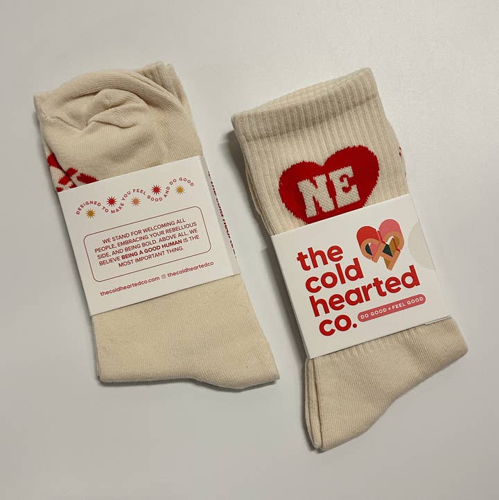Nebraska Heart Crew Socks for wholesale by The Cold Hearted Collective
