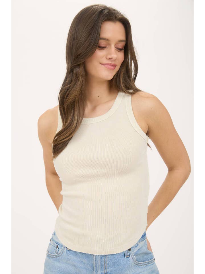 J.O.A - Wholesale Knit Top - Women's - WASHED RAW EDGE SLEEVELESS KNIT TANK TOP8