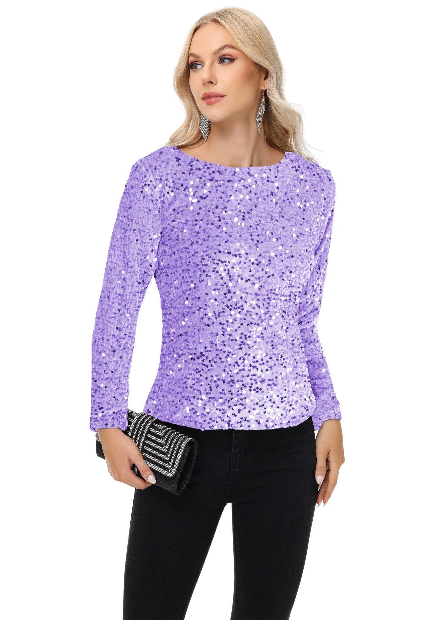 Anna Kaci Wholesale - Wholesale Blouse - Women's - Long Sleeve Sequin Tops Sparkly Glitter Evening Party39