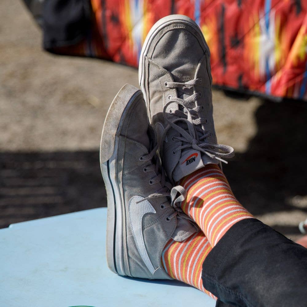 Rust en chartreuse 20-30mmHg katoenen compressiesokken Pinstripe Rust&Chartreuse voor groothandel op Faire2