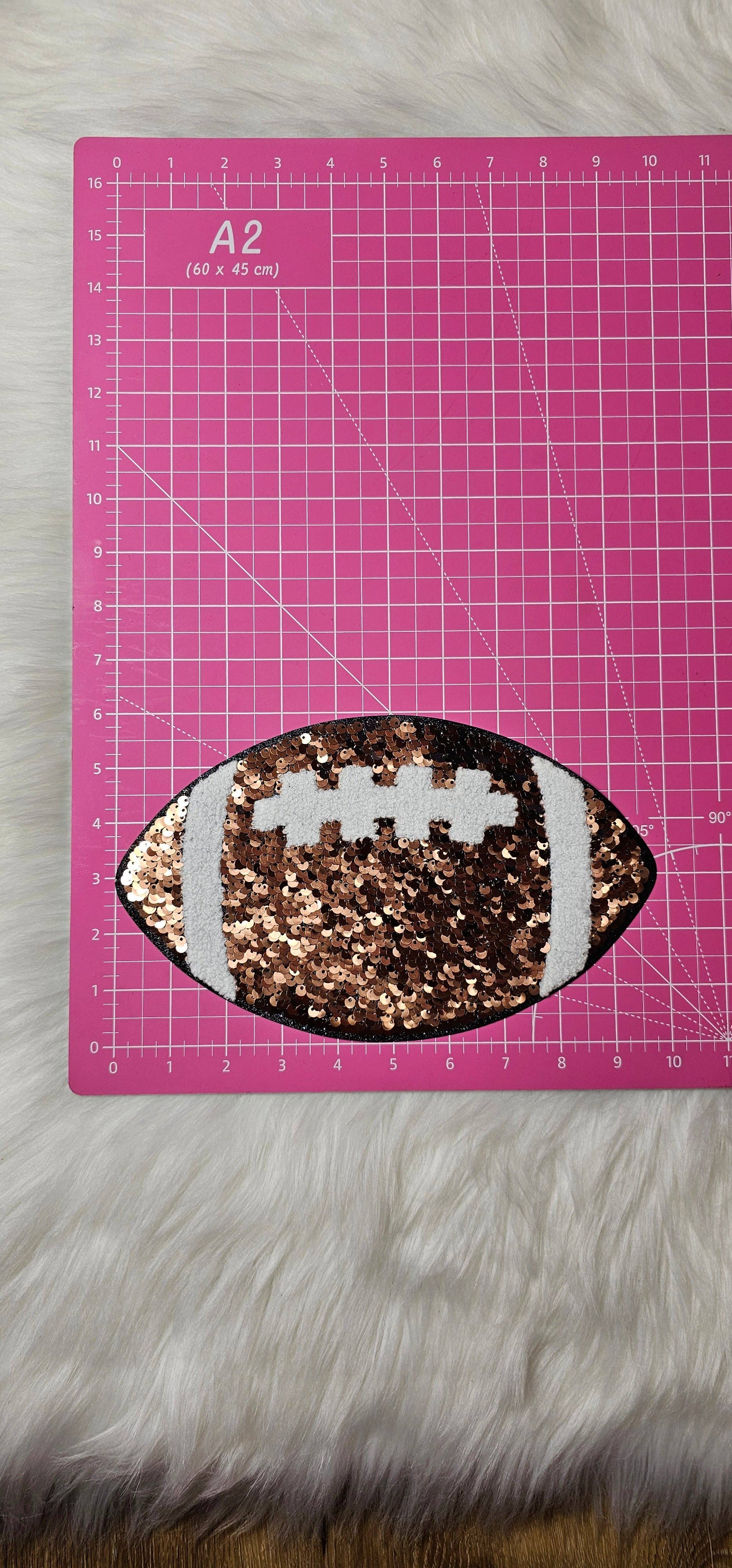 Scratch Decor - Wholesale Patch - Large Brown Football with Sequin and Chenille Iron On Patch1