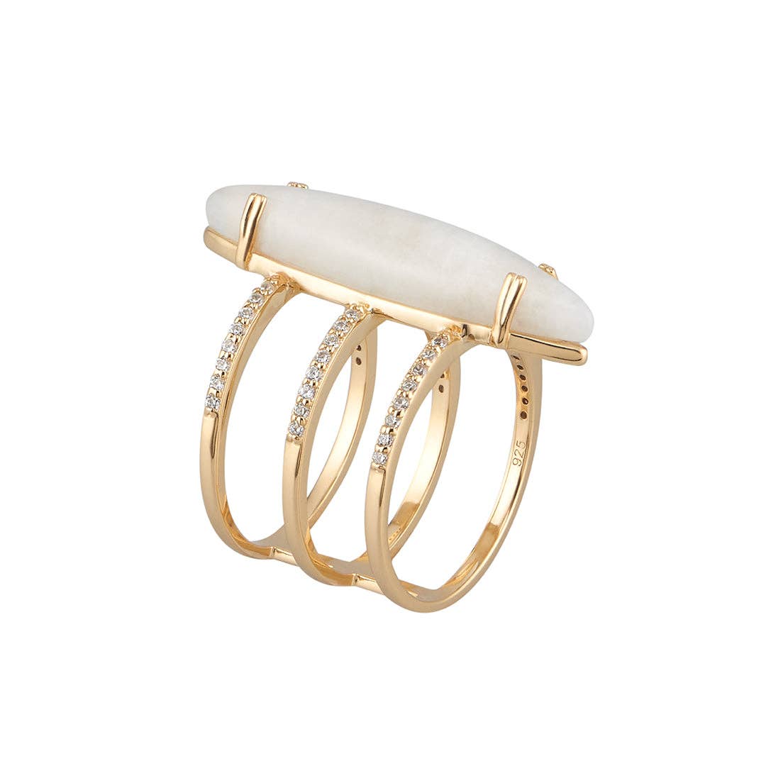 Adornia - Wholesale Multi-Stone Ring - 14k Gold Vermeil Moonstone Marquis Ring2