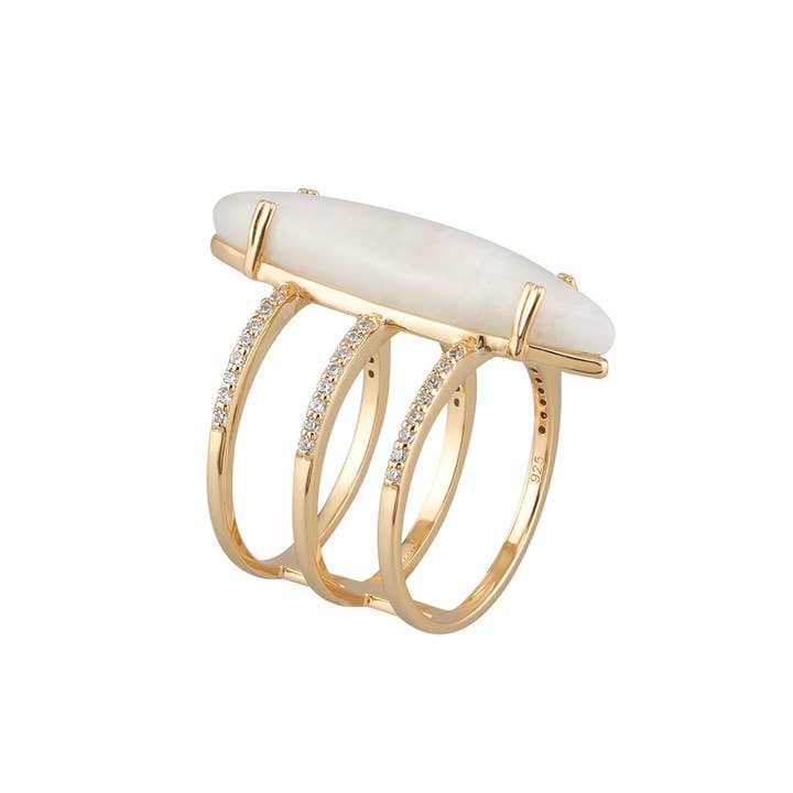 Adornia - Wholesale Multi-Stone Ring - 14k Gold Vermeil Moonstone Marquis Ring2