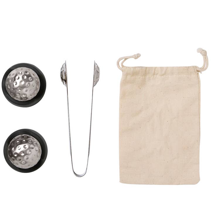 Fox Run Brands - Wholesale Drink Chilling Cubes - Outset 2 Golf Ball Whiskey Cubes with Tongs and Storage Bag