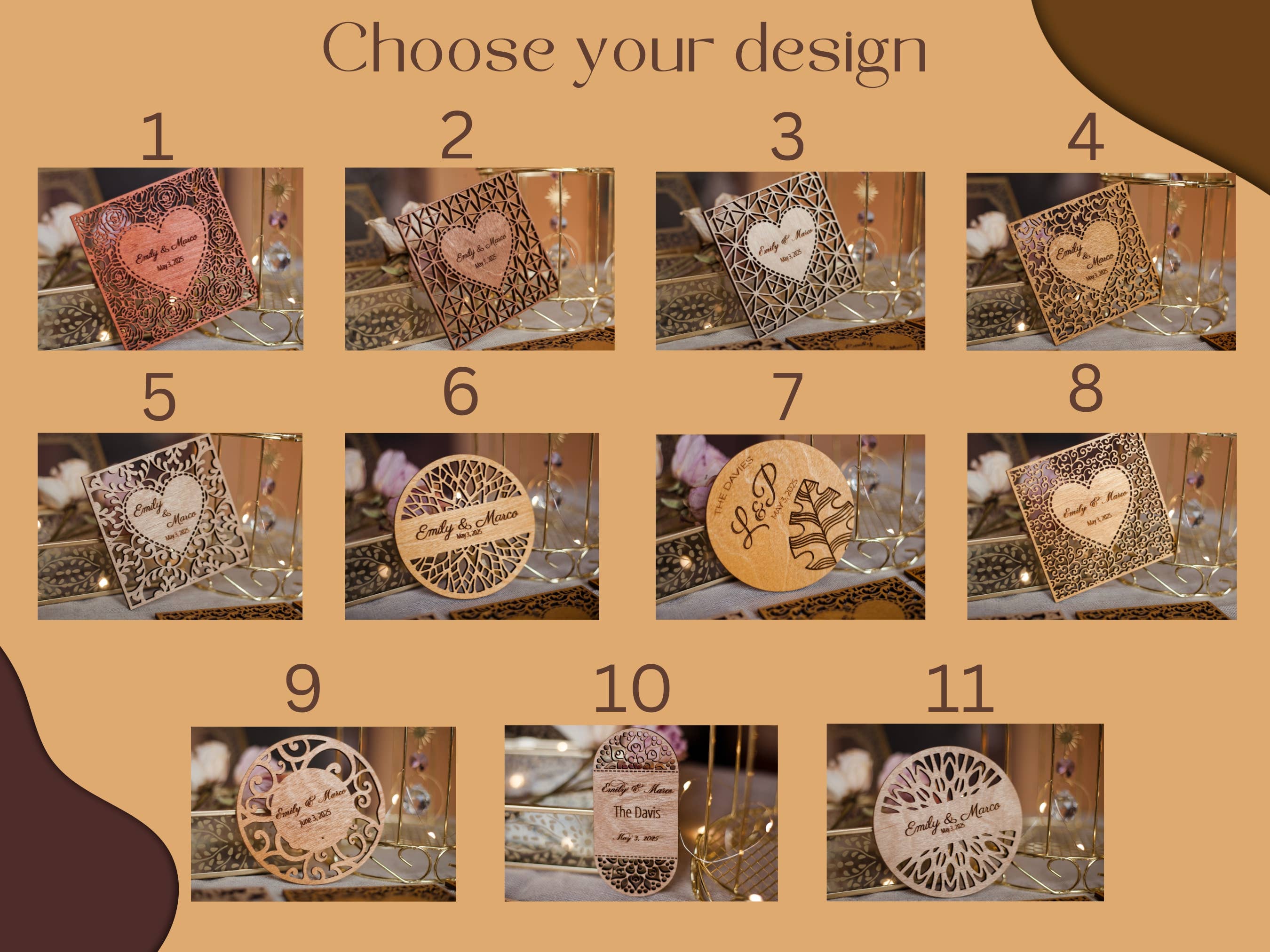 Cherish Deal - Vendita all'ingrosso Regalini per gli invitati - Sottobicchiere in legno inciso – Bomboniera per gli ospiti di matrimonio5