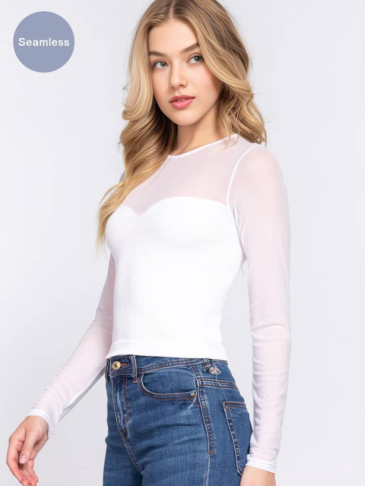 42POPS - Venta al por mayor Jersey corto de punto - Mujer - Combinación de Malla Top Sin Costuras SI-249491