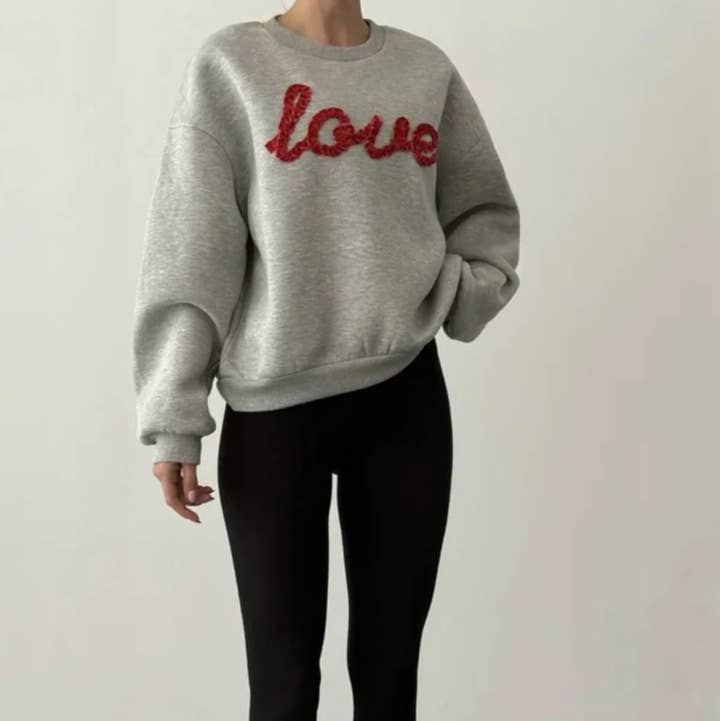 Gray "Love" Embroidered Sweatshirt for wholesale on Faire0
