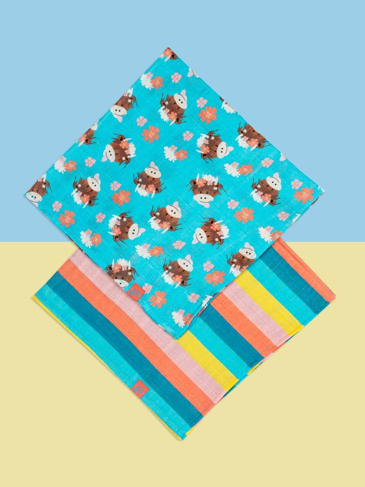 Blade and Rose Limited - Wholesale Swaddle - Baby - Bonnie Highland Cow Muslin Bibs & Squares