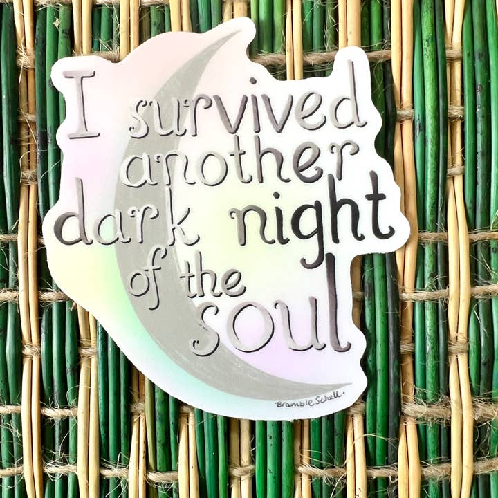 Dark Night of the Soul Hand-Lettered Vinyl Sticker for wholesale by Bramble Schell Studio