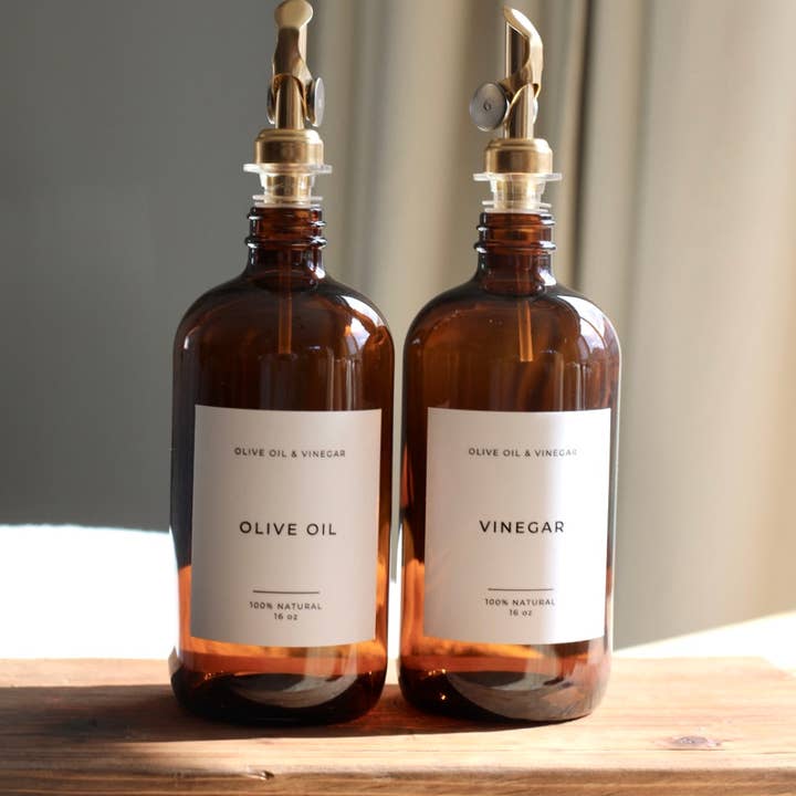 Luxe B Co - Wholesale Oil/Vinegar Dispenser - Olive Oil & Vinegar Glass Amber Bottles