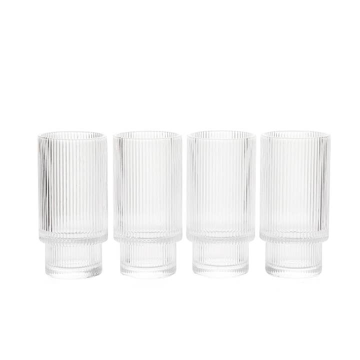 The Wine Savant / Khen Glassware - Wholesale Cocktail/Liquor Glass - Vintage Art Deco Crystal Highball Ribbed Glass Set of 41