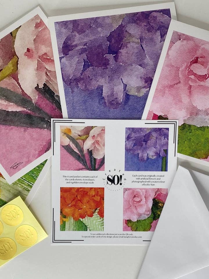 Watercolor Floral Notecard Set with Envelopes & Seals for wholesale by Created SO!