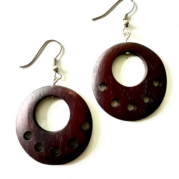 Erik & Mike - Wholesale Dangle Earrings - Sono wood Round Earrings hand carved
