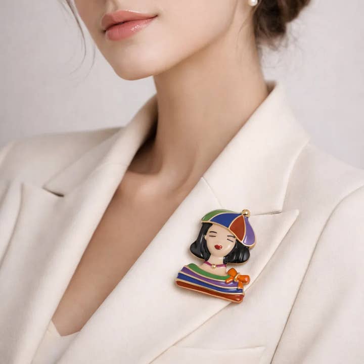 Chic Harlequin Doll Brooch Pin for wholesale by Miss Minna