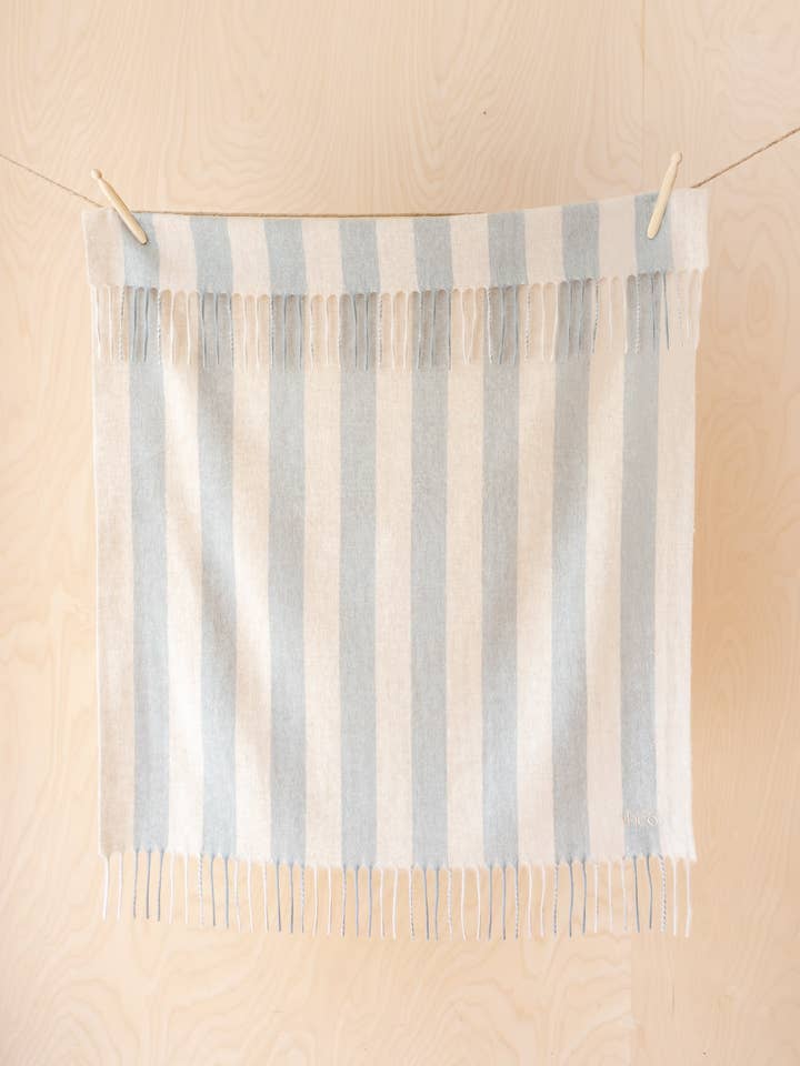 Lambswool Baby Blanket in Oatmeal & Grey Stripe for wholesale by TBCo