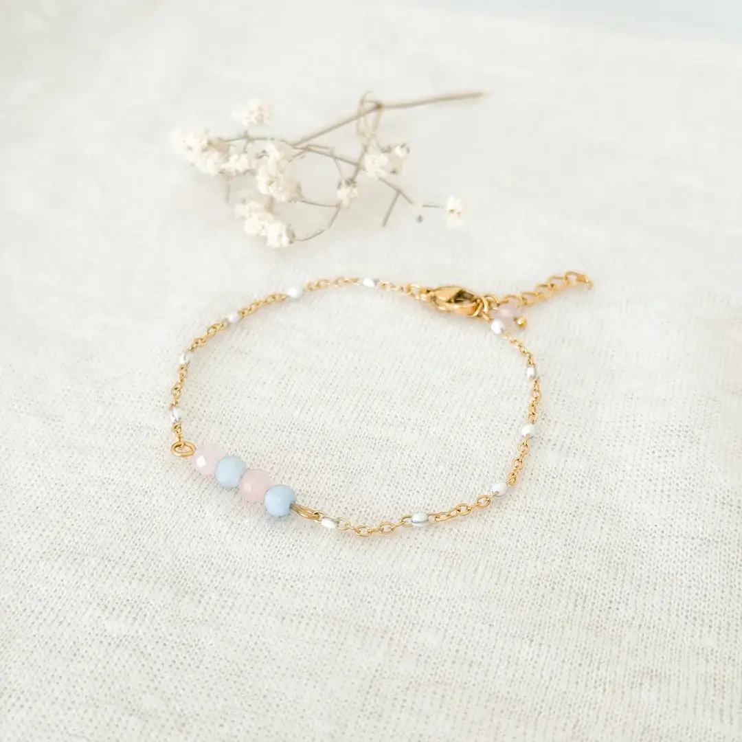 Saint Clairmont - Vente Bracelet de perles - Bracelet en aigue-marine et quartz rose - Or1