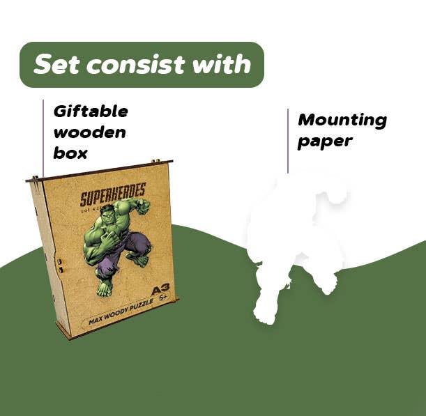 Max Woody™ - Wholesale Puzzle - Kids - Wood Jigsaw Puzzle Unique Shape The Hulk L Size 200 pcs2