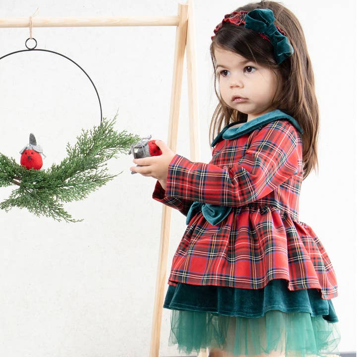 Pleated Holiday dress with Velvet Bow for wholesale by Dreamline