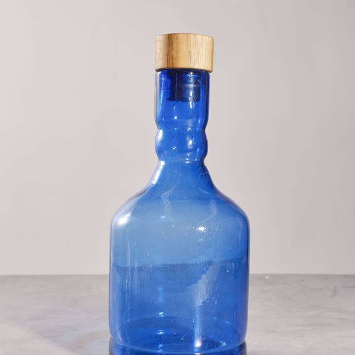 Blue Glass Bottle with Topper | Decanter | HandBlown for wholesale by Sobremesa