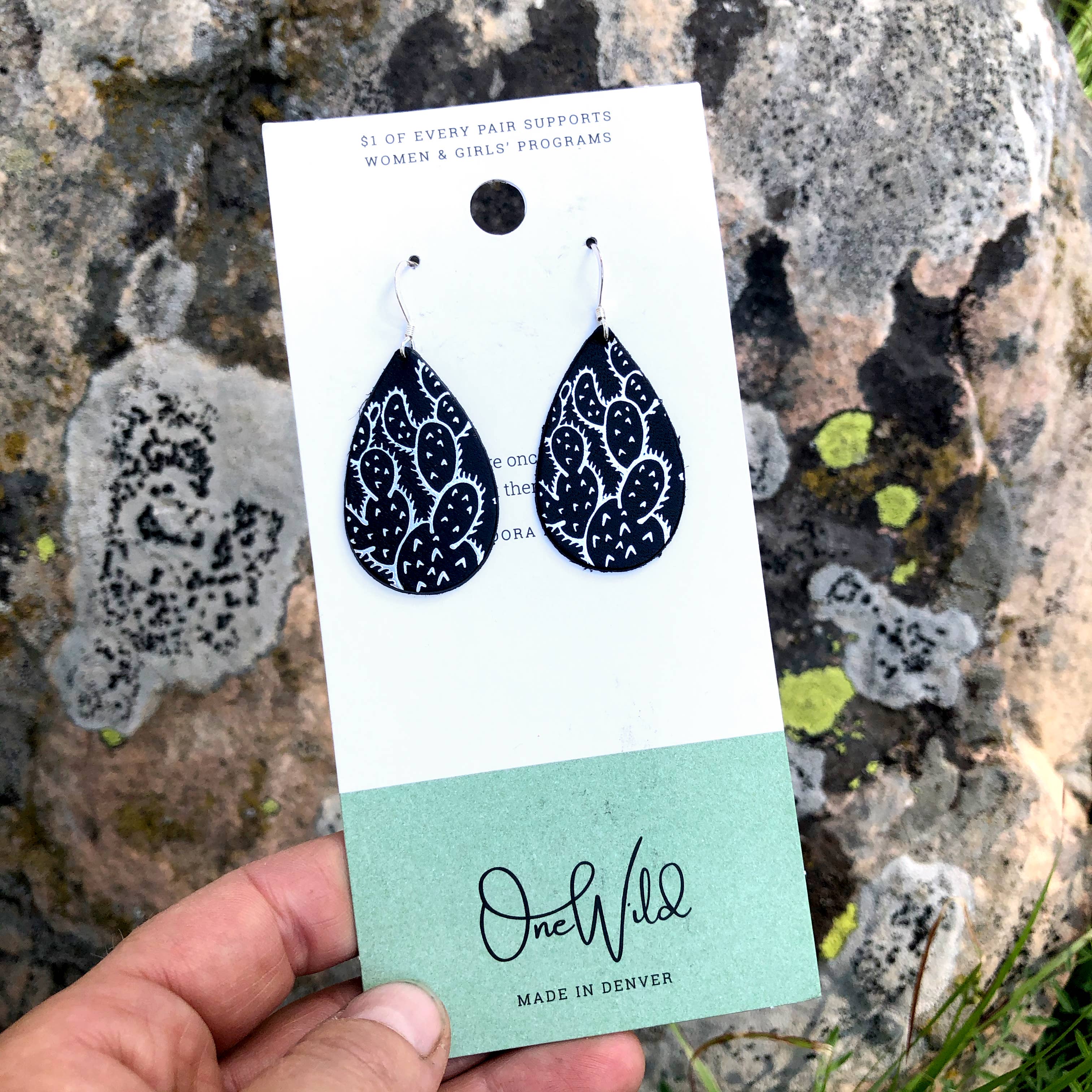 OneWild - Wholesale Dangle Earrings - Prickly Pear Cactus - Metallic Leather Embossed Earrings8