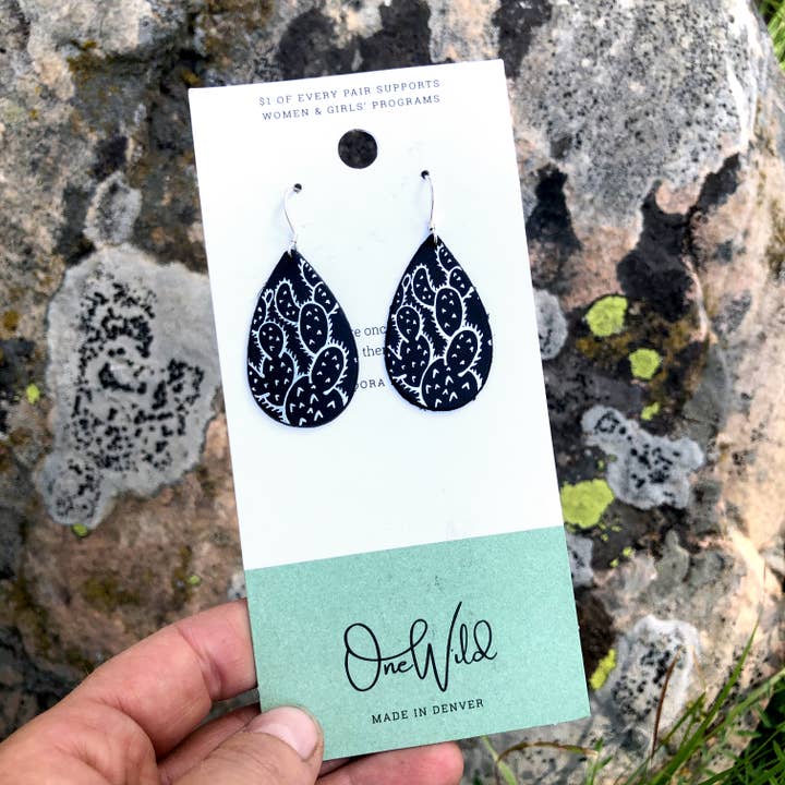 OneWild - Wholesale Dangle Earrings - Prickly Pear Cactus - Metallic Leather Embossed Earrings8