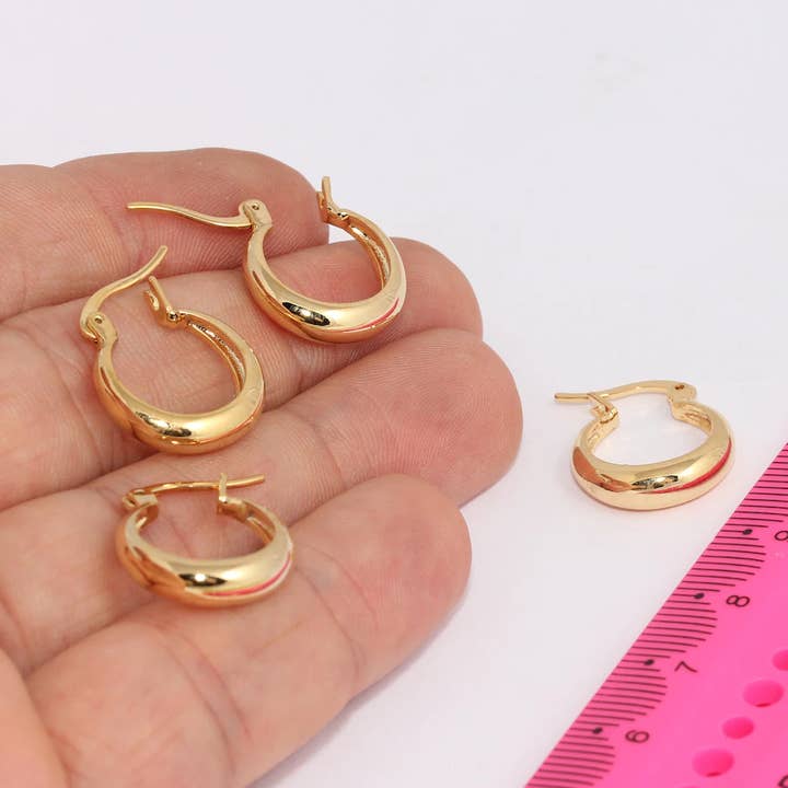 16mm 24k Glanzende Gouden Oorbellen, Klapoorringen, XP203 voor wholesale door QueenJewelryM