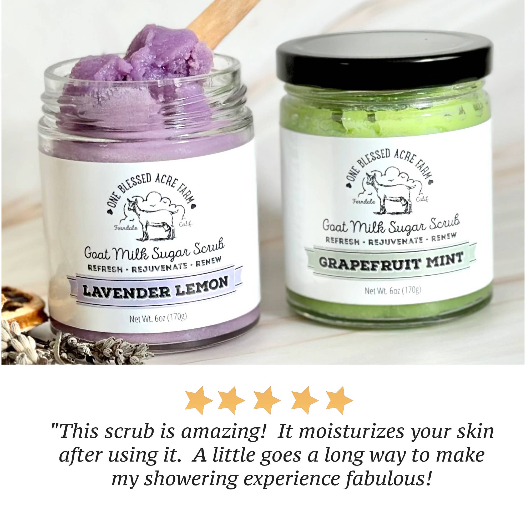 One Blessed Acre Farm - Vente Gommage/exfoliant pour le corps - Gommage au sucre au lait de chèvre émulsifié à l'avoine et aux amandes7